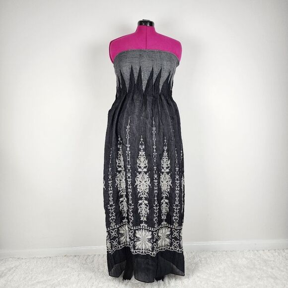 Anthropologie Lapis Strapless Long Dress Smocked Stretchy Upper Floral One Size - Picture 15 of 15